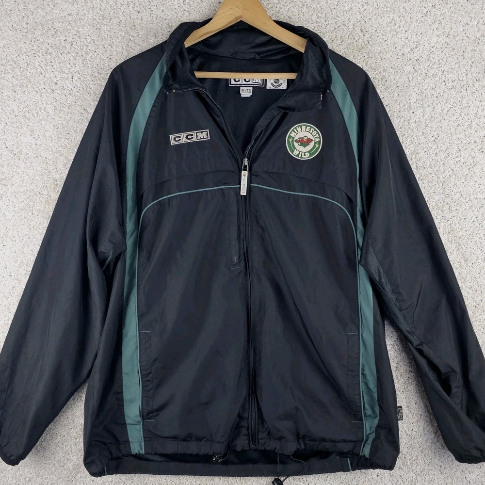 Vintage CCM Minnesota Wild Full Zip Mesh Lined Windbreaker Men's XL Embroidered